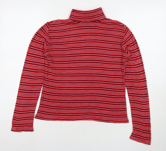 Rora Womens Red Roll Neck Striped Acrylic Pullover Jumper Size 14