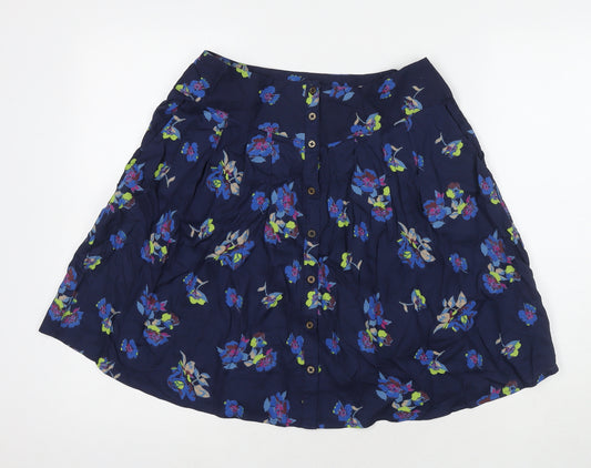 Indigo Womens Blue Floral Viscose A-Line Skirt Size 10 Button