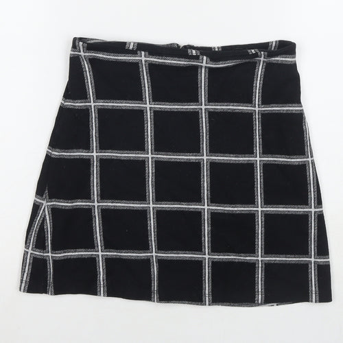 Miss Selfridge Womens Black Check Cotton Mini Skirt Size 8 Zip