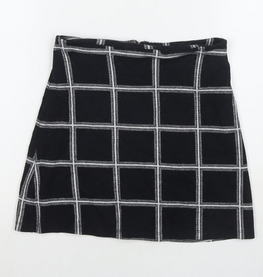 Miss Selfridge Womens Black Check Cotton Mini Skirt Size 8 Zip