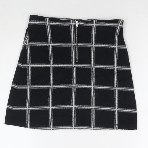 Miss Selfridge Womens Black Check Cotton Mini Skirt Size 8 Zip