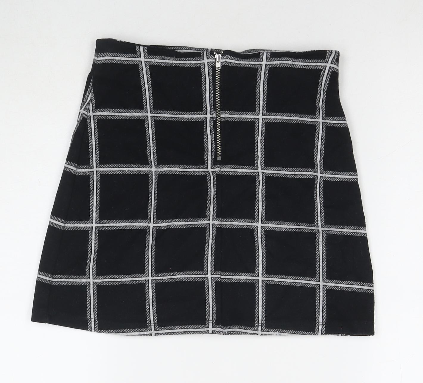 Miss Selfridge Womens Black Check Cotton Mini Skirt Size 8 Zip