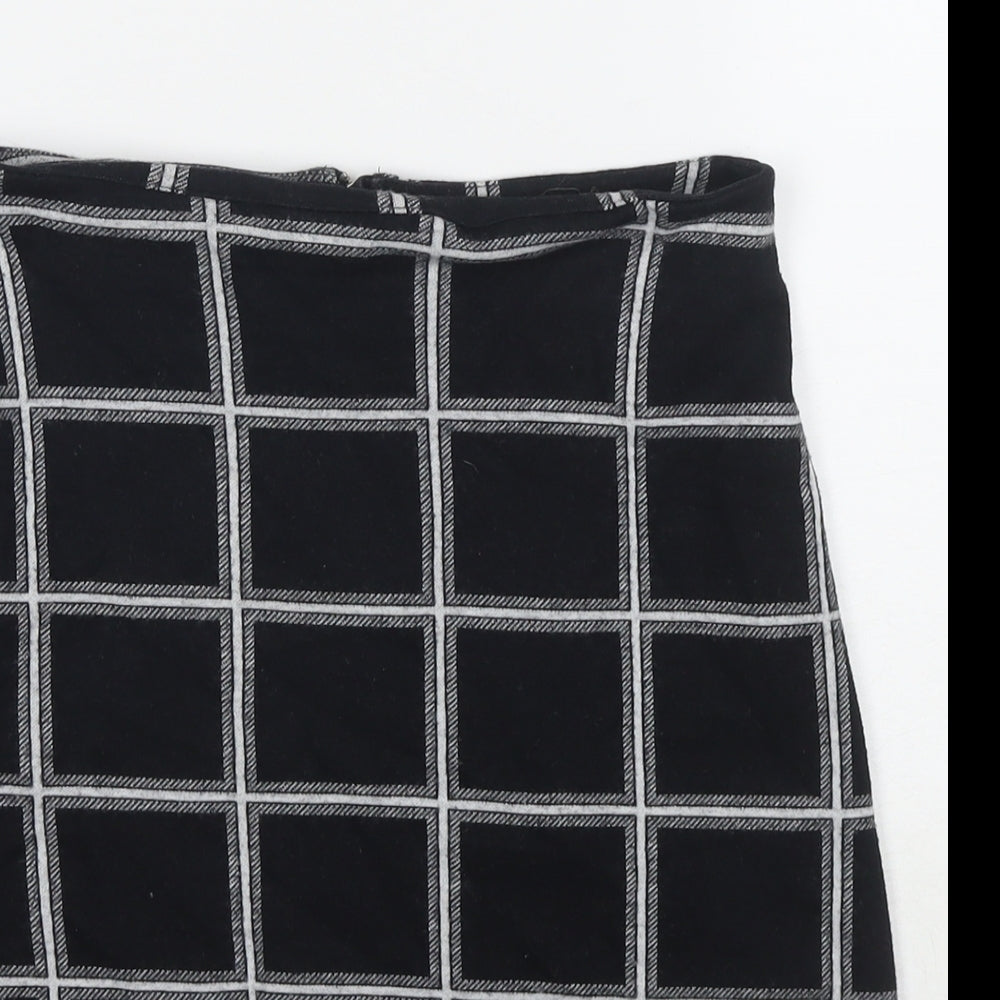 Miss Selfridge Womens Black Check Cotton Mini Skirt Size 8 Zip