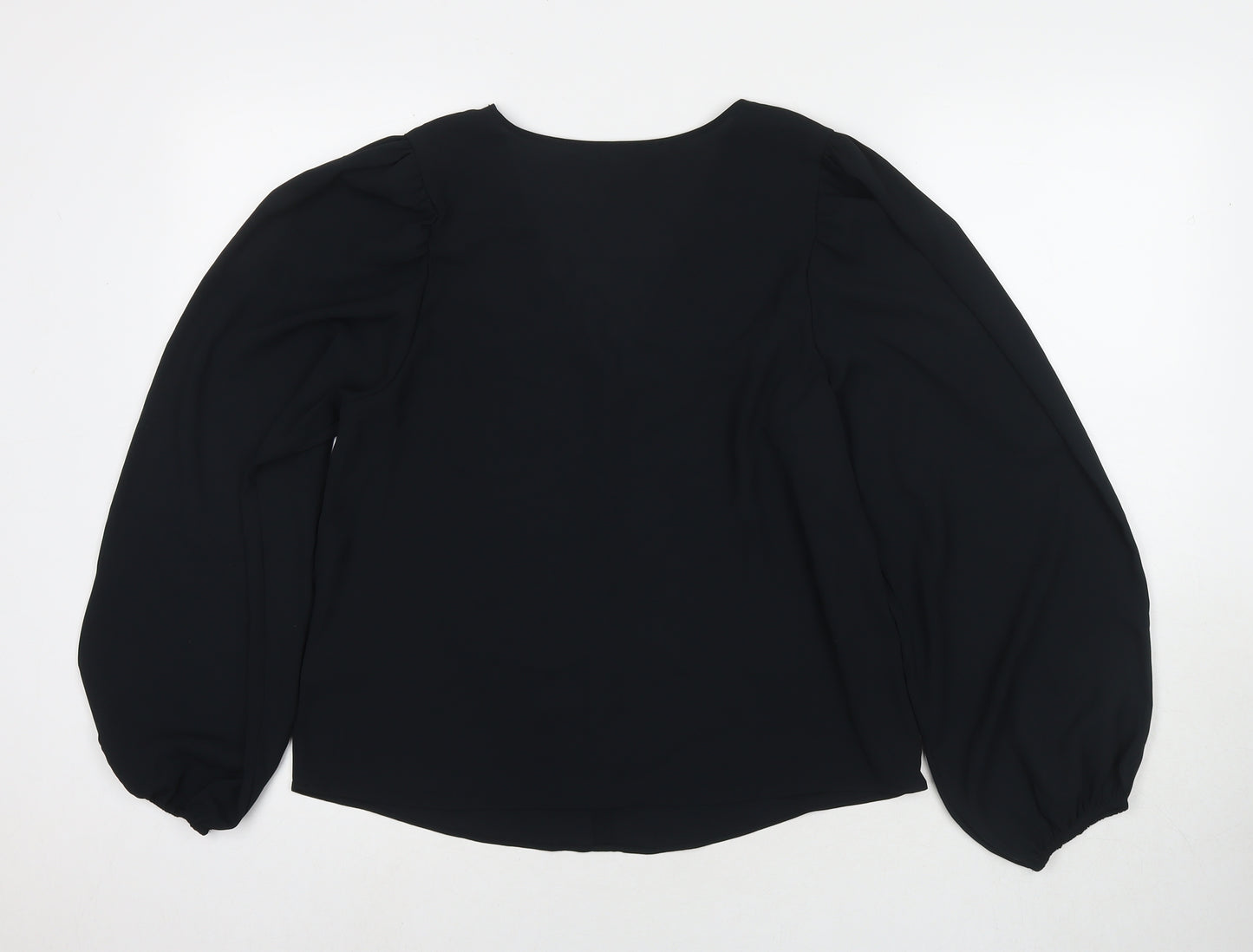 Marks and Spencer Womens Black Polyester Basic Blouse Size 12 V-Neck