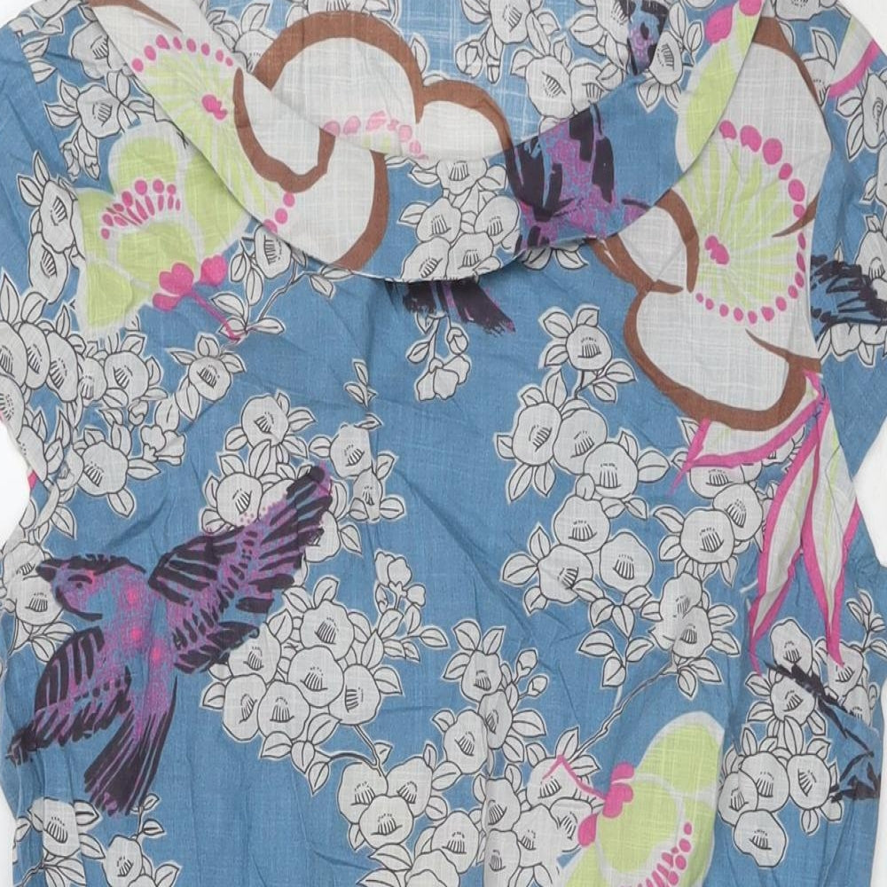 White Stuff Womens Blue Floral Polyester Basic Blouse Size 12 Round Neck