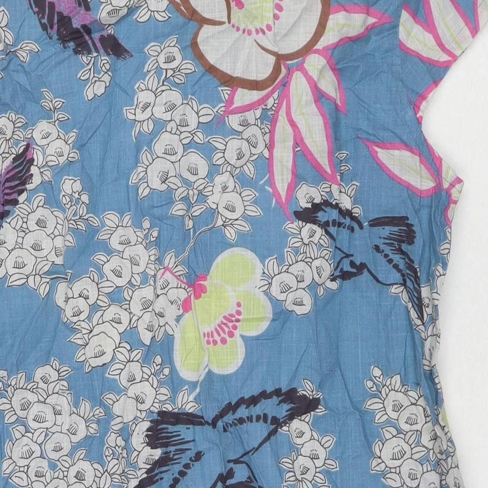 White Stuff Womens Blue Floral Polyester Basic Blouse Size 12 Round Neck