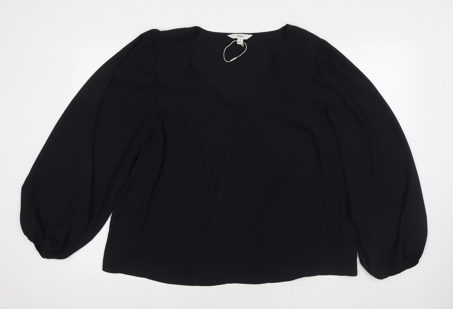 Marks and Spencer Womens Black Polyester Basic Blouse Size 22 V-Neck