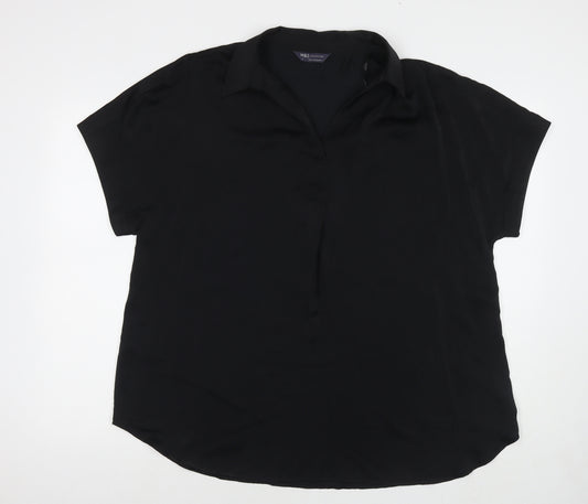 Marks and Spencer Womens Black Polyester Basic Blouse Size 16 Collared