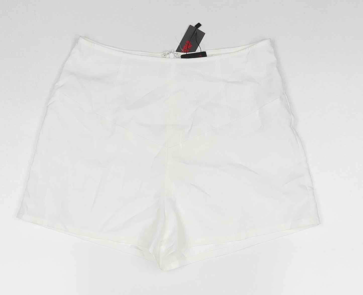 Misspap Womens White Polyester Hot Pants Shorts Size 10 L3 in Regular Zip