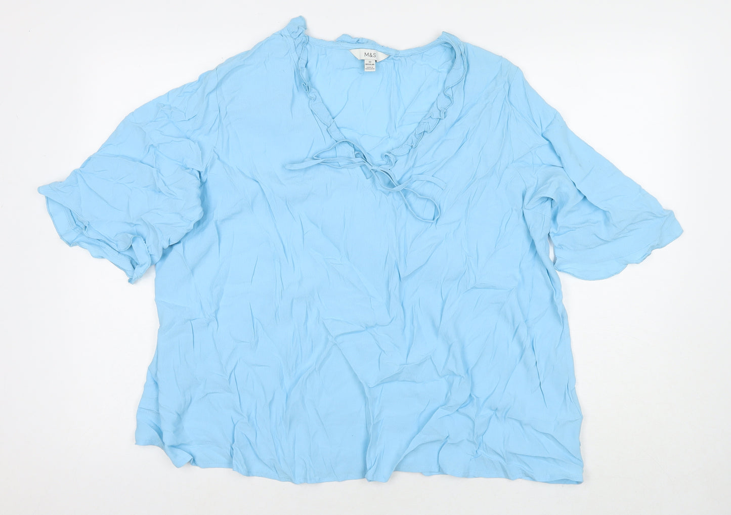 Marks and Spencer Womens Blue Viscose Basic Blouse Size 22 V-Neck