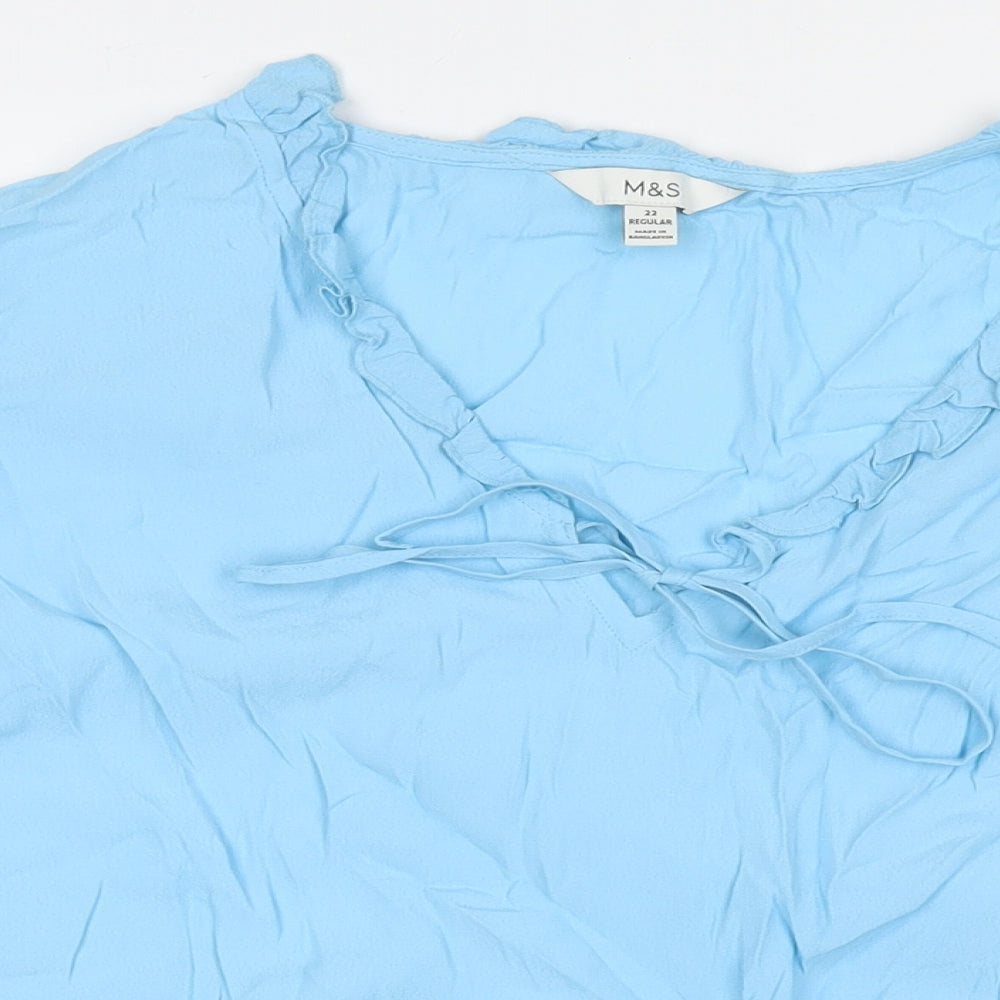 Marks and Spencer Womens Blue Viscose Basic Blouse Size 22 V-Neck