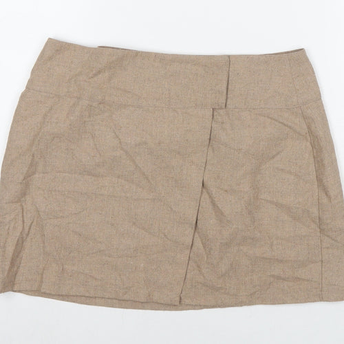 PRETTYLITTLETHING Womens Beige Cotton Mini Skirt Size 10 Button