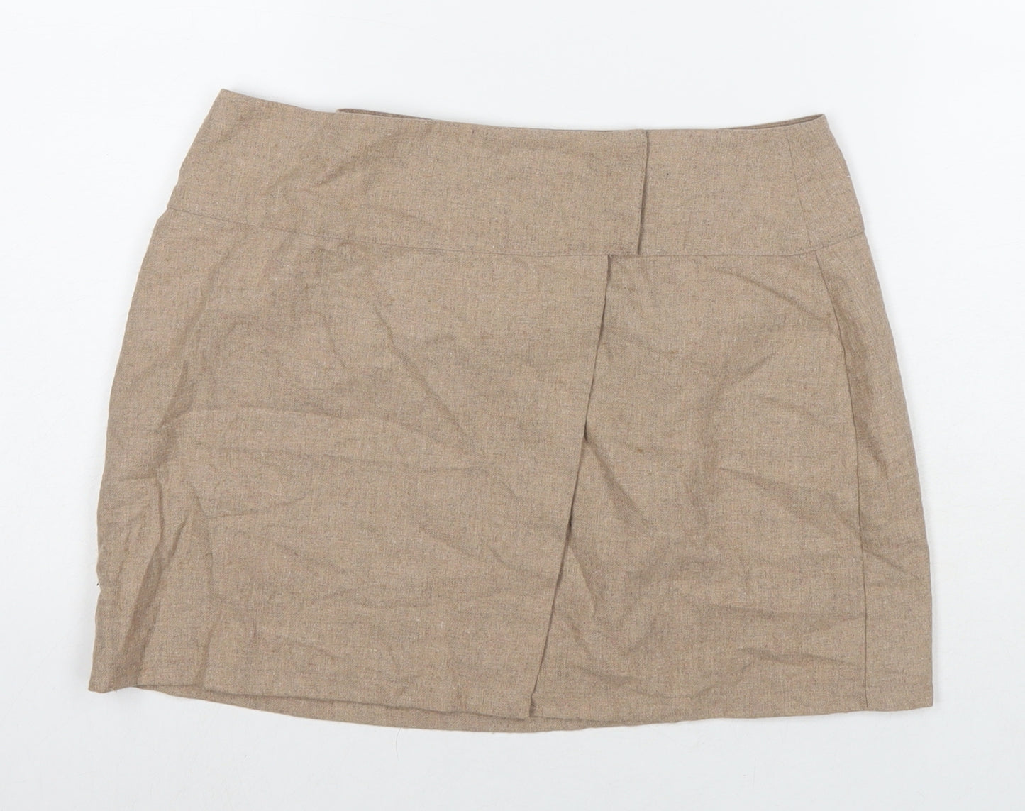 PRETTYLITTLETHING Womens Beige Cotton Mini Skirt Size 10 Button