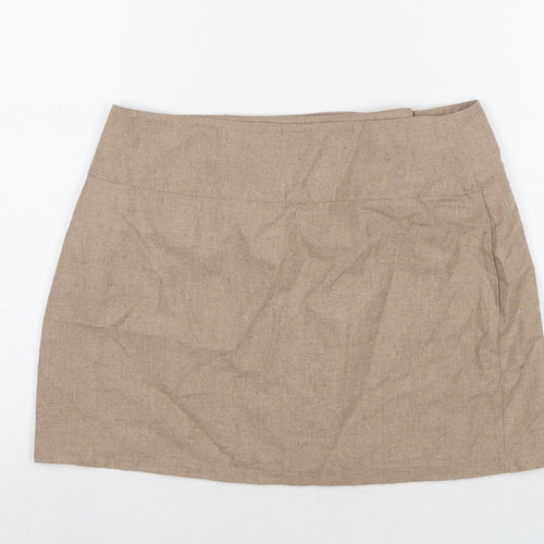 PRETTYLITTLETHING Womens Beige Cotton Mini Skirt Size 10 Button