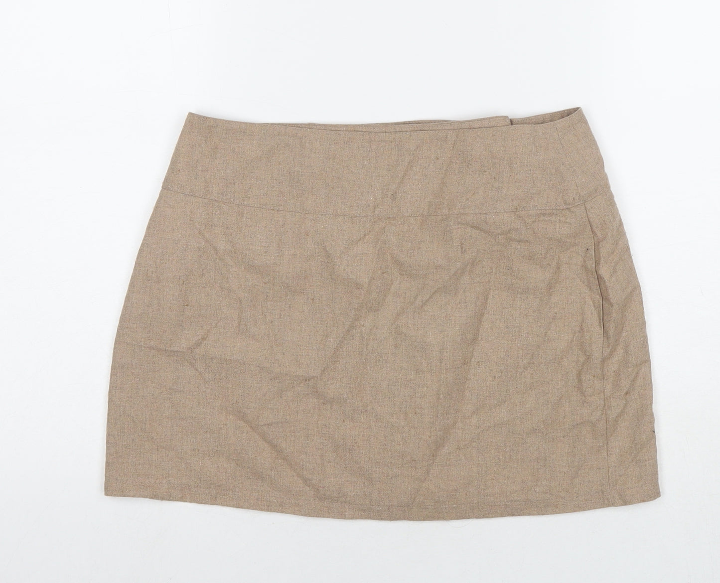 PRETTYLITTLETHING Womens Beige Cotton Mini Skirt Size 10 Button