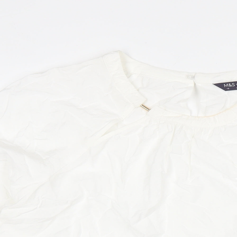 Marks and Spencer Womens White Viscose Basic Blouse Size 18 Round Neck