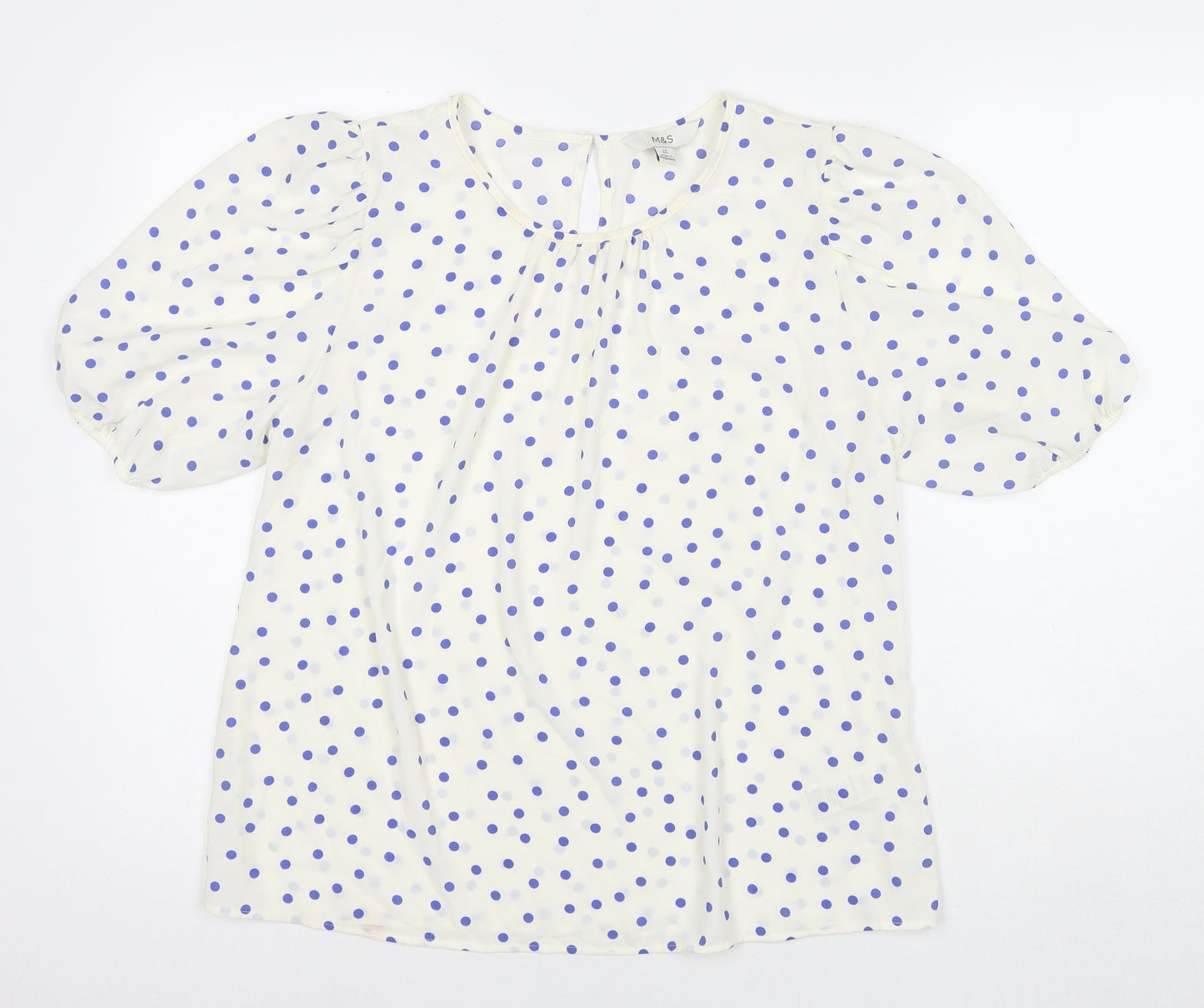 Marks and Spencer Womens White Polka Dot Polyester Basic Blouse Size 12 Round Neck