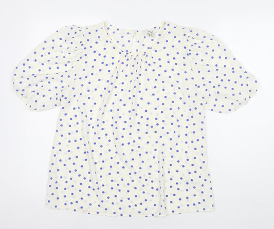 Marks and Spencer Womens White Polka Dot Polyester Basic Blouse Size 12 Round Neck