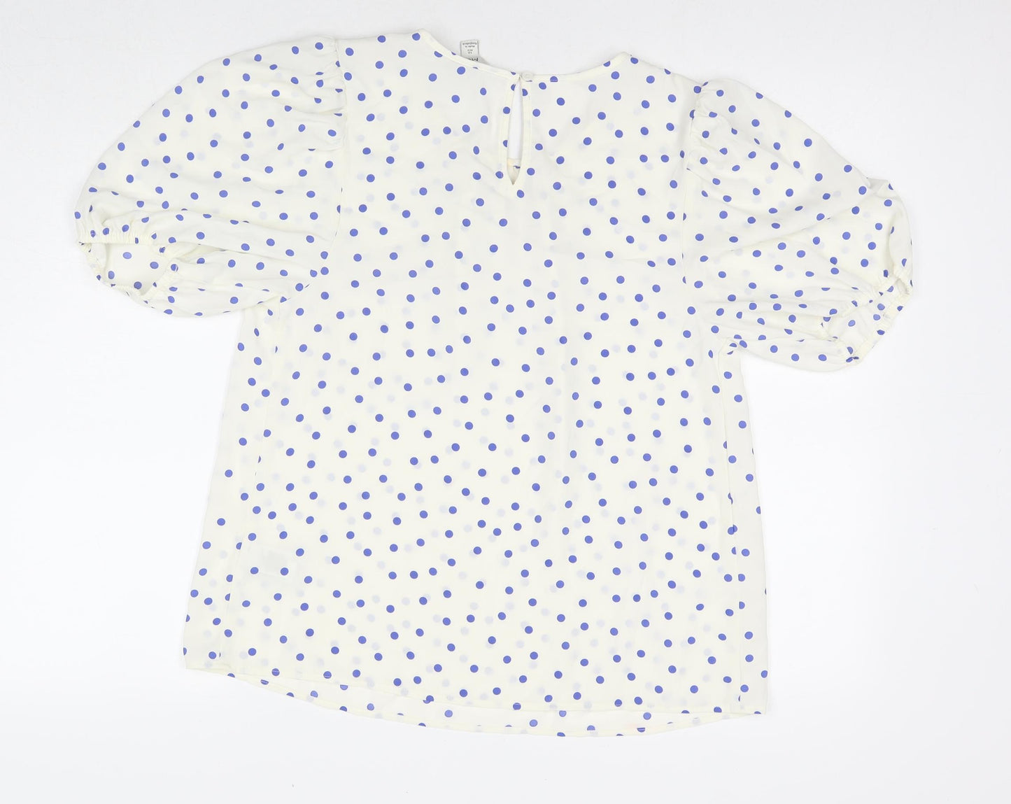 Marks and Spencer Womens White Polka Dot Polyester Basic Blouse Size 12 Round Neck