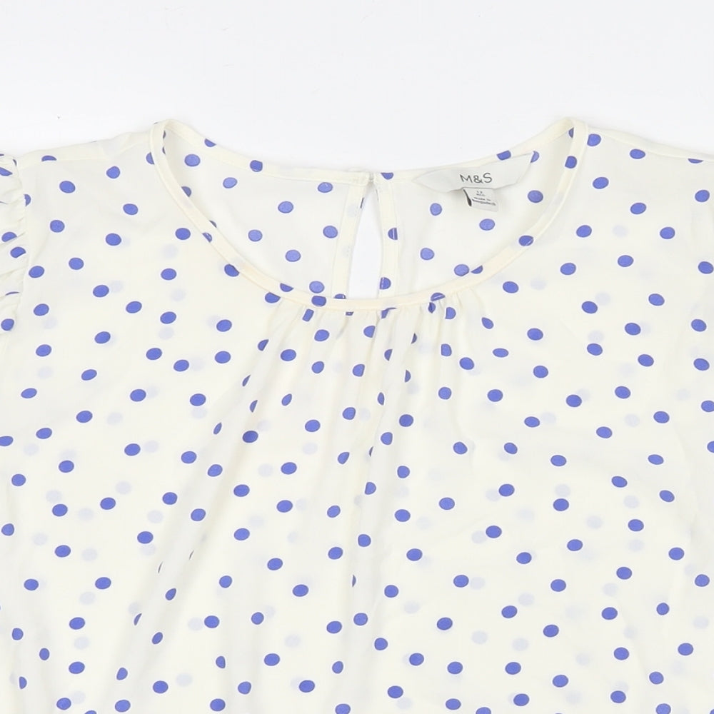 Marks and Spencer Womens White Polka Dot Polyester Basic Blouse Size 12 Round Neck