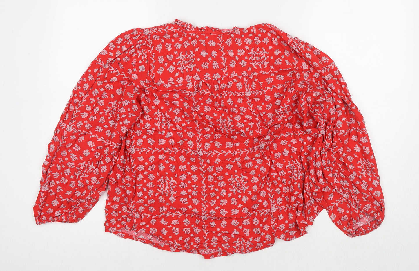 Marks and Spencer Womens Red Floral Polyester Basic Blouse Size 18 V-Neck