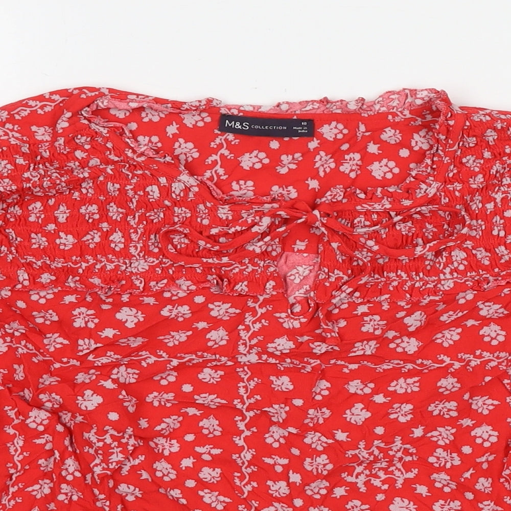 Marks and Spencer Womens Red Floral Polyester Basic Blouse Size 18 V-Neck