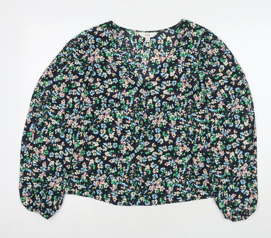 Marks and Spencer Womens Multicoloured Floral Polyester Basic Blouse Size 10 Round Neck