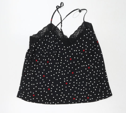 Marks and Spencer Womens Black Polka Dot Polyester Top Pyjama Top Size 12