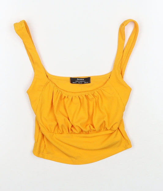 Bershka Womens Yellow Polyester Cropped Tank Size XS Round Neck