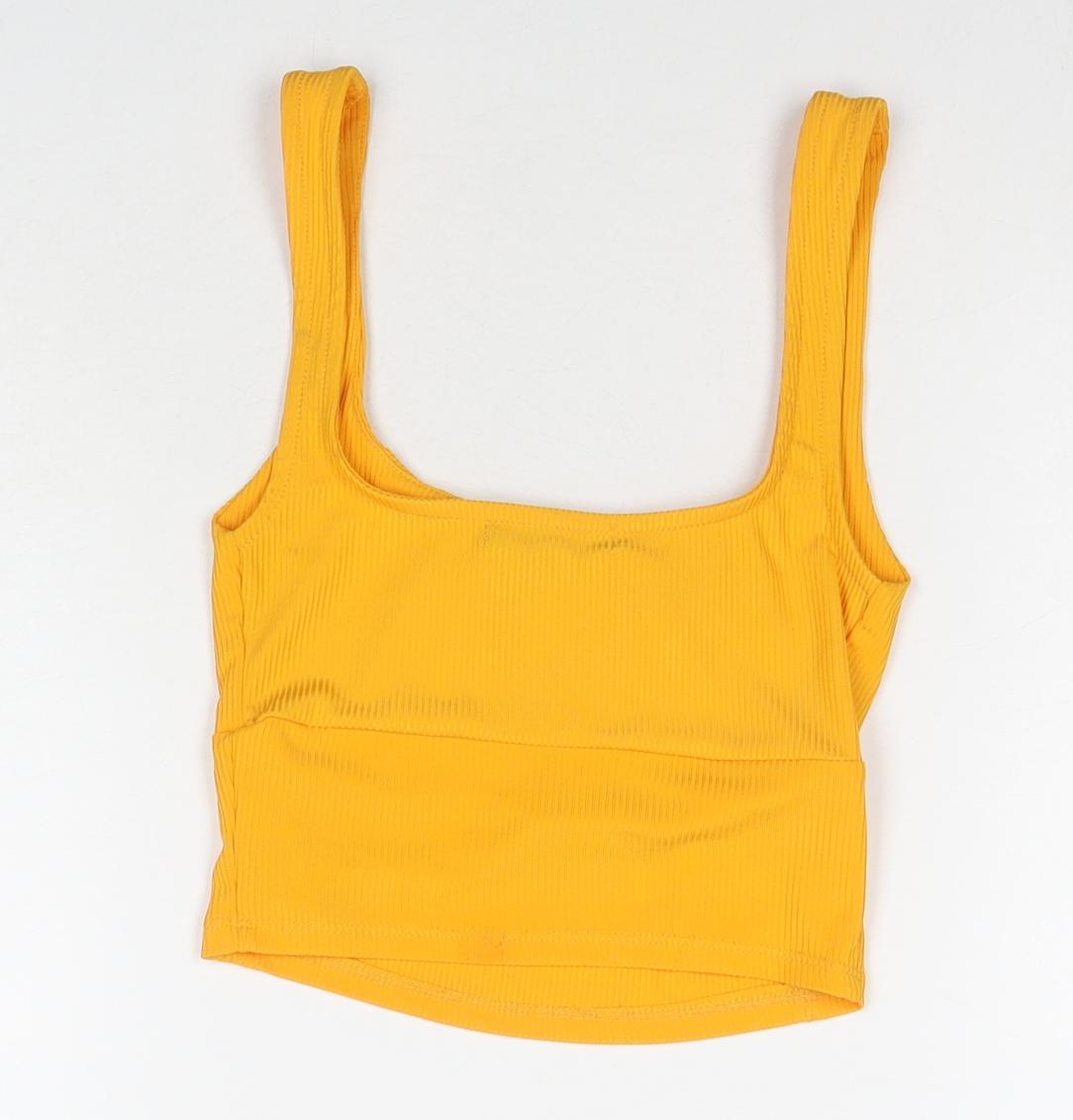 Bershka Womens Yellow Polyester Cropped Tank Size XS Round Neck