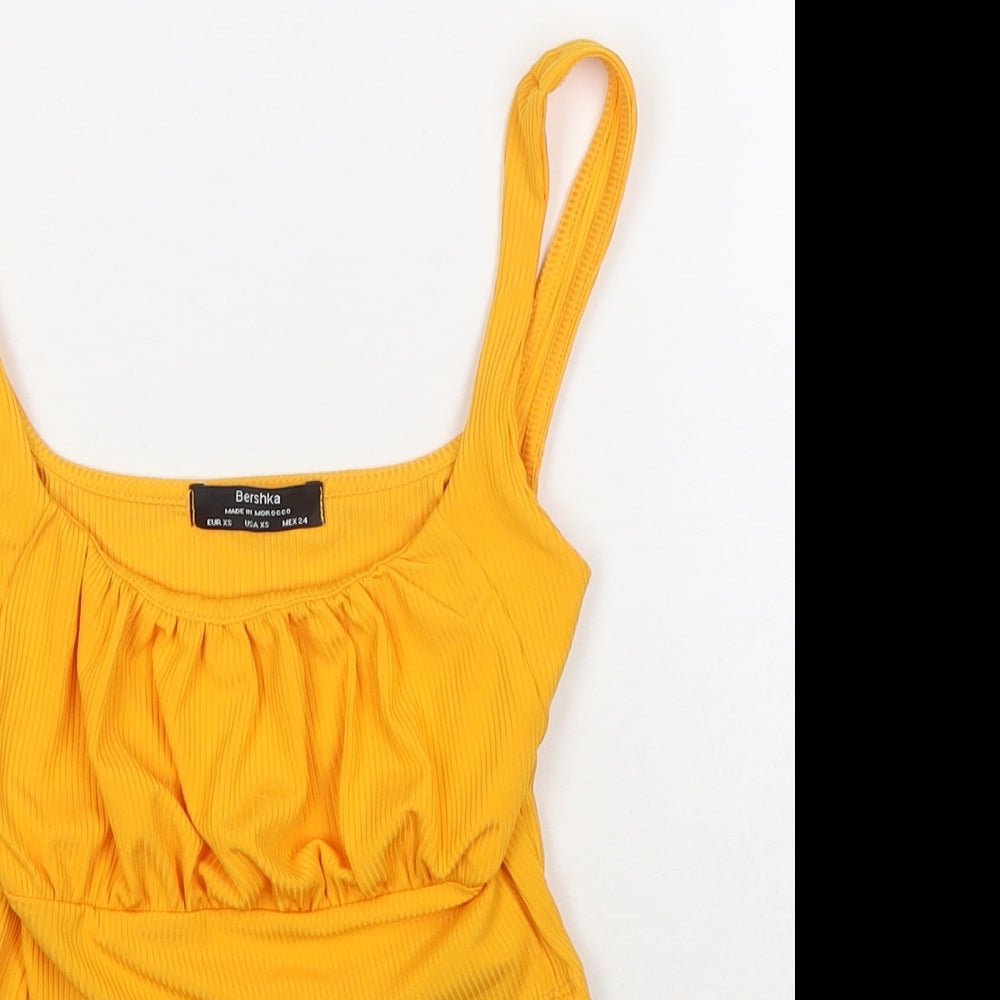 Bershka Womens Yellow Polyester Cropped Tank Size XS Round Neck