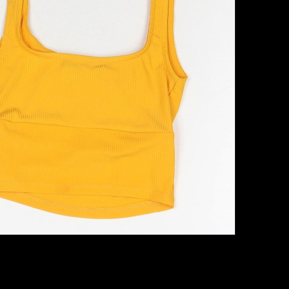 Bershka Womens Yellow Polyester Cropped Tank Size XS Round Neck