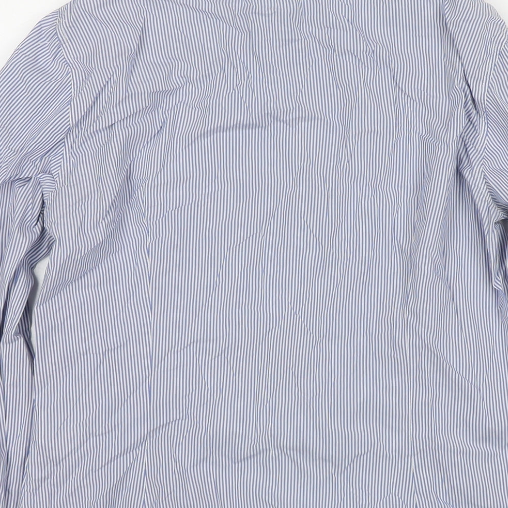 Zara Womens Blue Striped Cotton Basic Button-Up Size S Collared