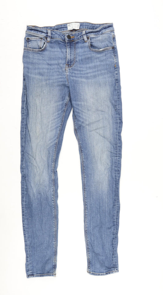 ASOS Mens Blue Cotton Blend Straight Jeans Size 30 in L34 in Regular Zip