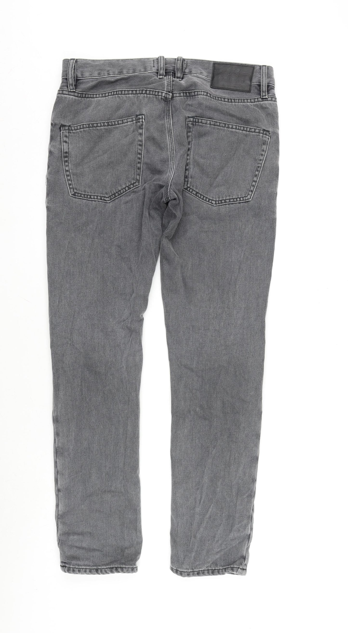 River Island Mens Grey Cotton Straight Jeans Size 30 in L30 in Slim Zip