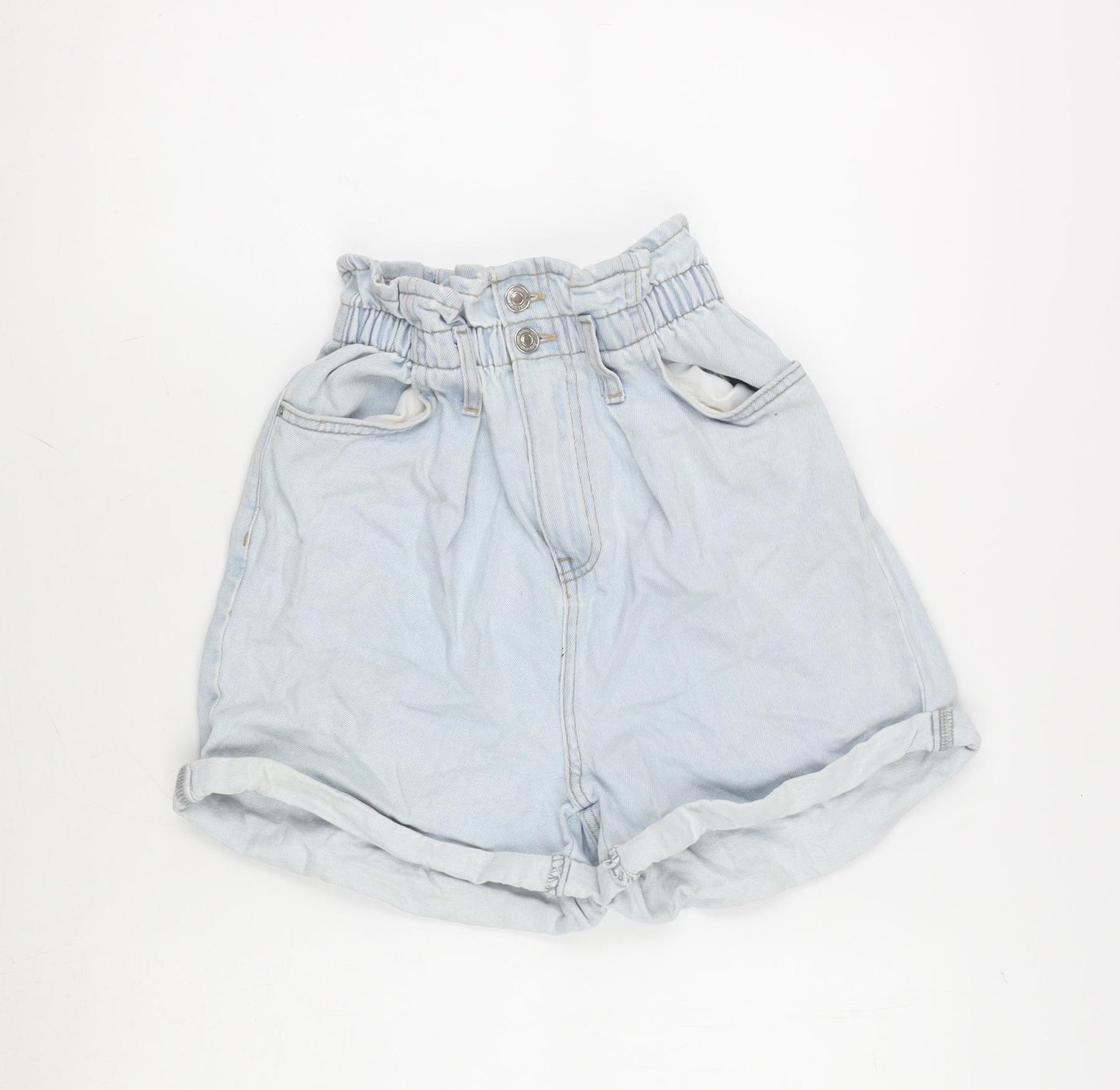 New Look Womens Blue Cotton Basic Shorts Size 6 Regular Zip