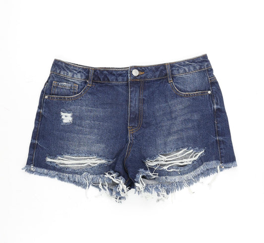 Missguided Womens Blue Cotton Cut-Off Shorts Size 10 Regular Zip