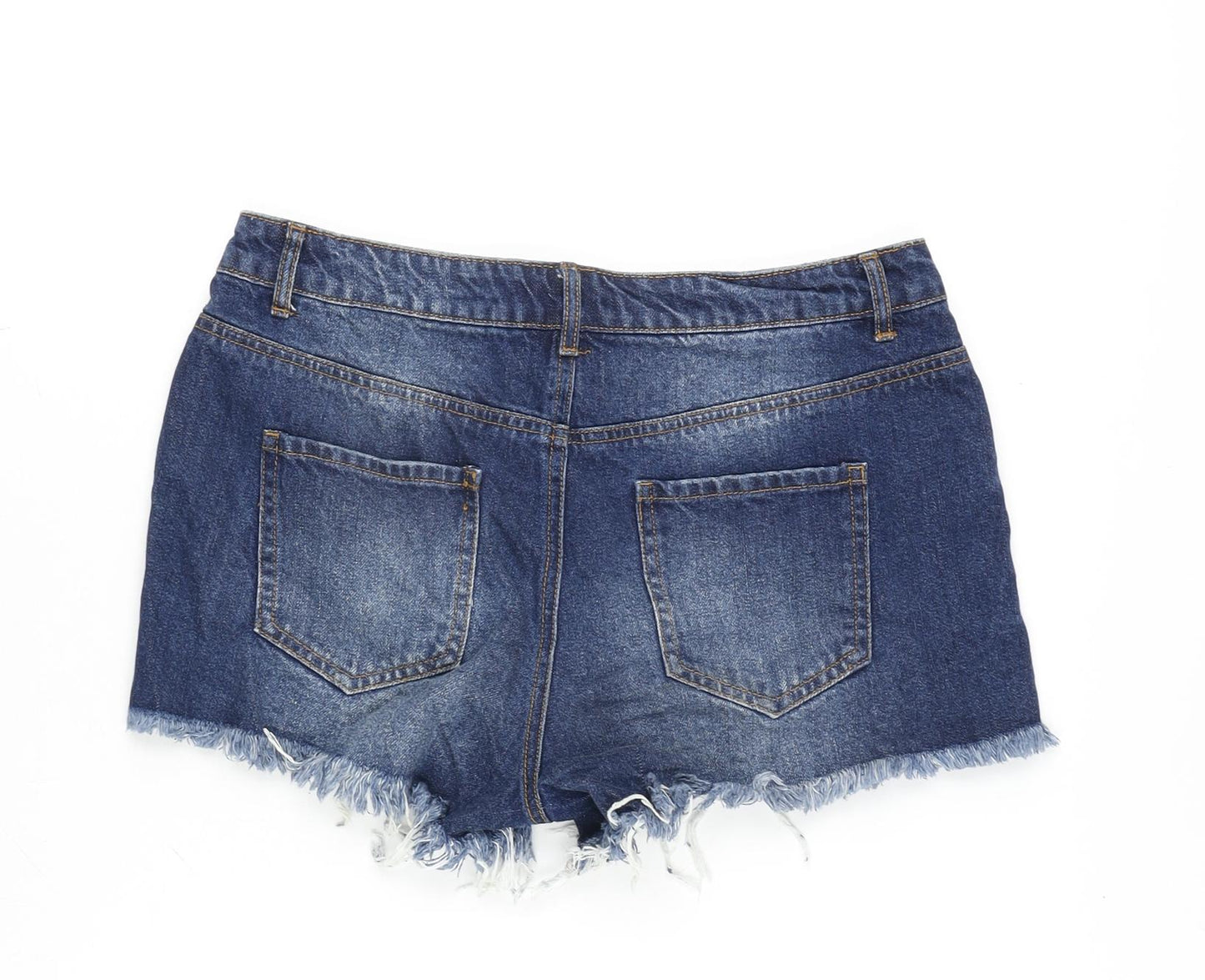 Missguided Womens Blue Cotton Cut-Off Shorts Size 10 Regular Zip