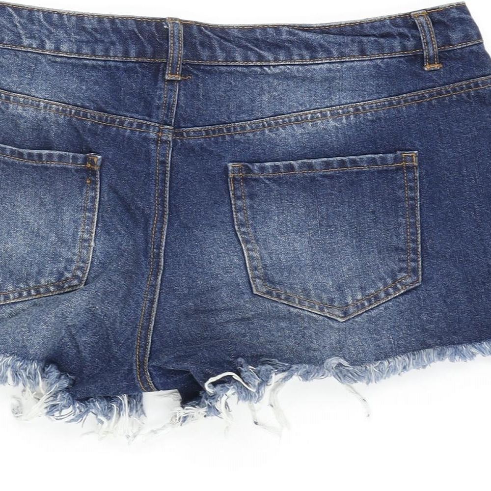 Missguided Womens Blue Cotton Cut-Off Shorts Size 10 Regular Zip