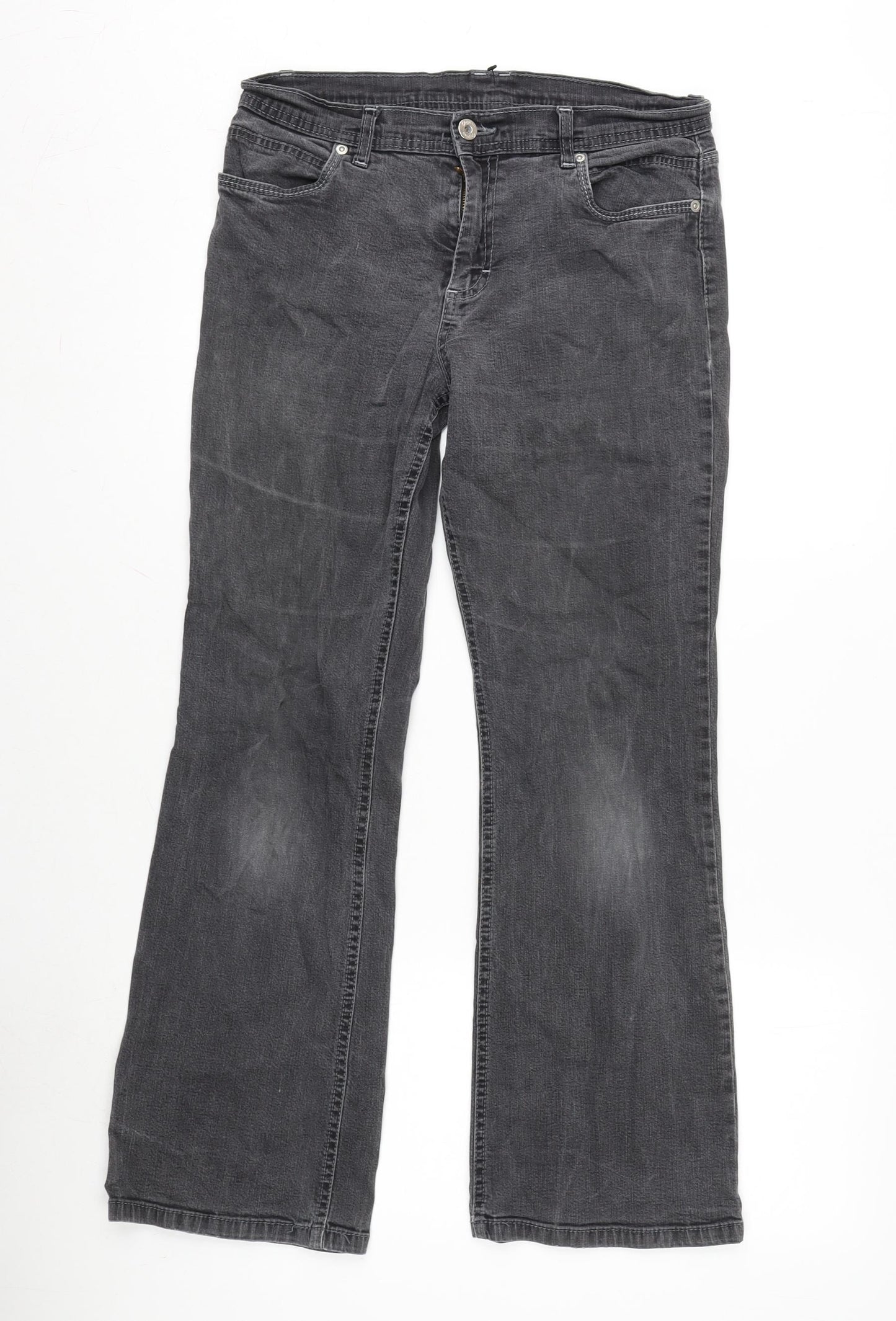 Marks and Spencer Womens Grey Cotton Blend Bootcut Jeans Size 10 L28 in Regular Zip