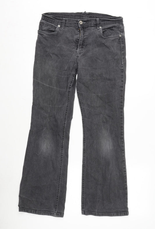 Marks and Spencer Womens Grey Cotton Blend Bootcut Jeans Size 10 L28 in Regular Zip