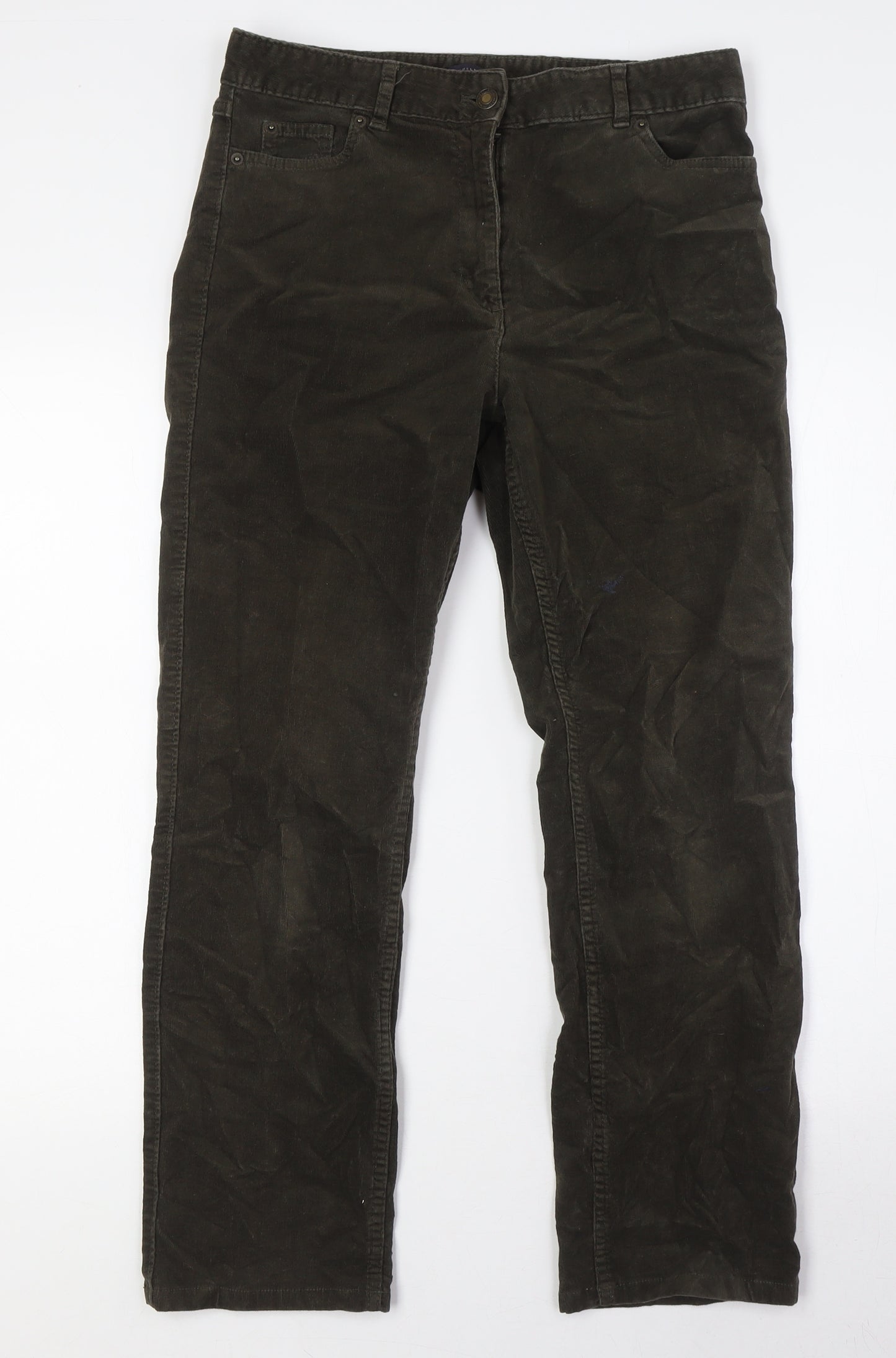 Marks and Spencer Womens Brown Cotton Trousers Size 10 L27 in Regular Zip