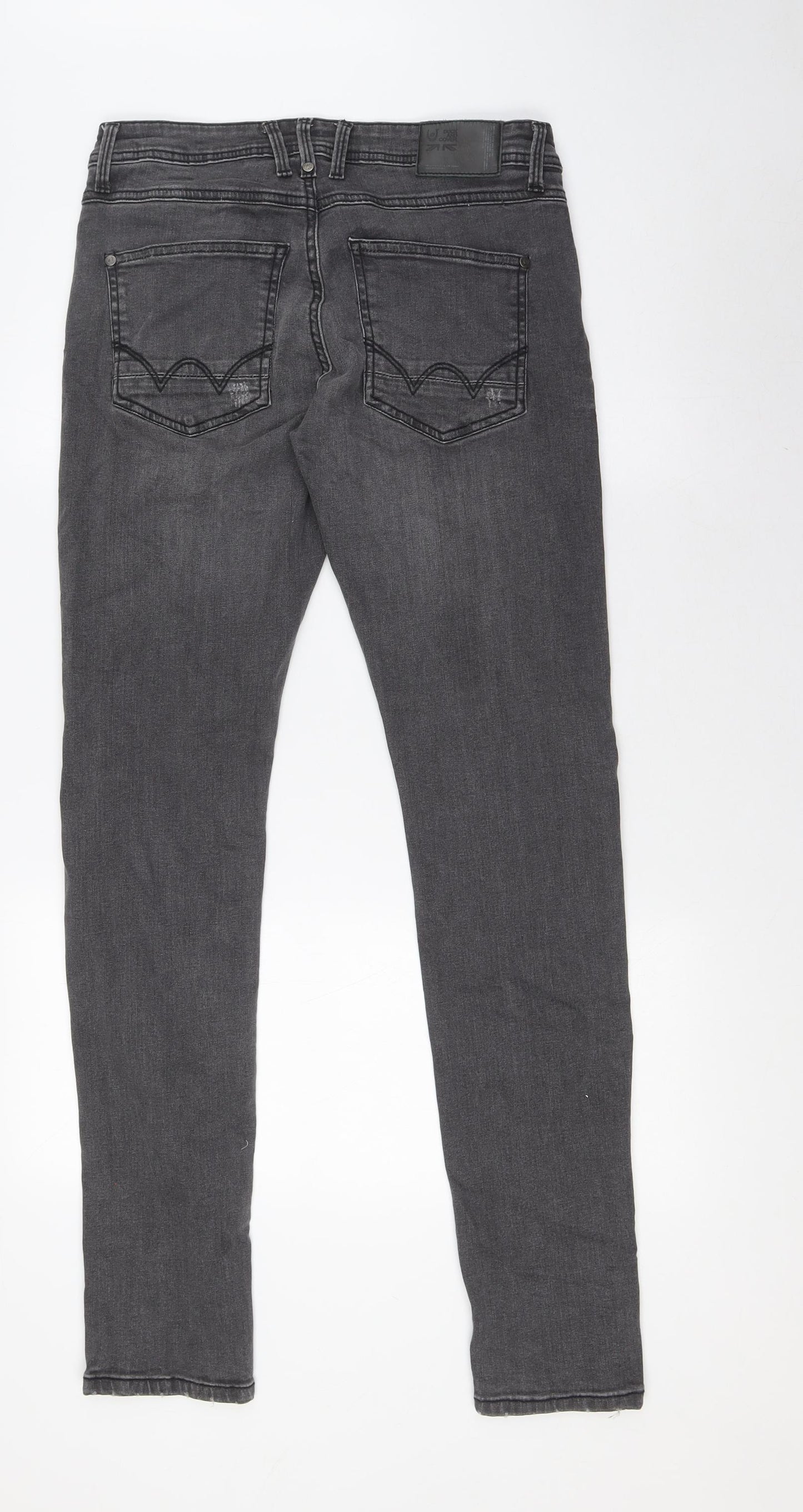 Duck and Cover Mens Grey Herringbone Cotton Skinny Jeans Size 30 in L33 in Slim Zip