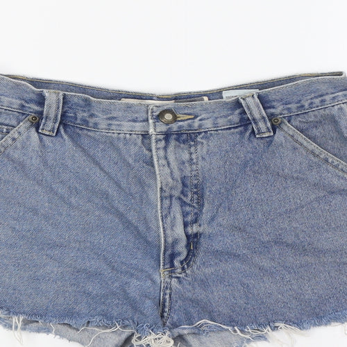 Carpenter Womens Blue 100% Cotton Hot Pants Shorts Size 6 Regular Button - Raw Hem