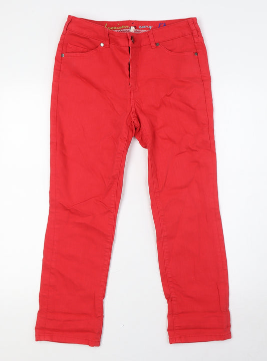 White Stuff Womens Red Cotton Cropped Jeans Size 10 L25 in Regular Button