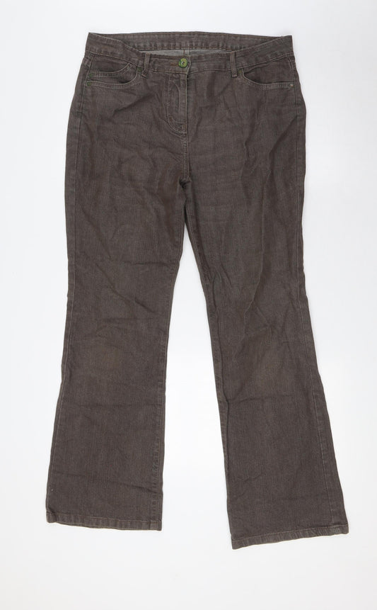 Marks and Spencer Womens Brown Cotton Trousers Size 14 L30 in Regular Button