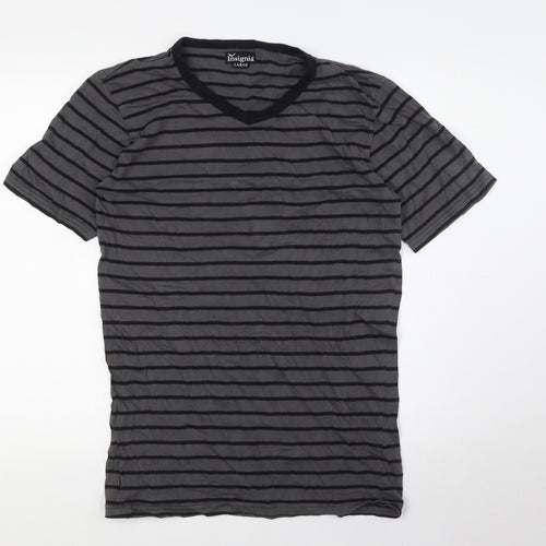 Insignia Mens Grey Striped Cotton T-Shirt Size L V-Neck