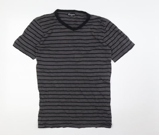 Insignia Mens Grey Striped Cotton T-Shirt Size L V-Neck