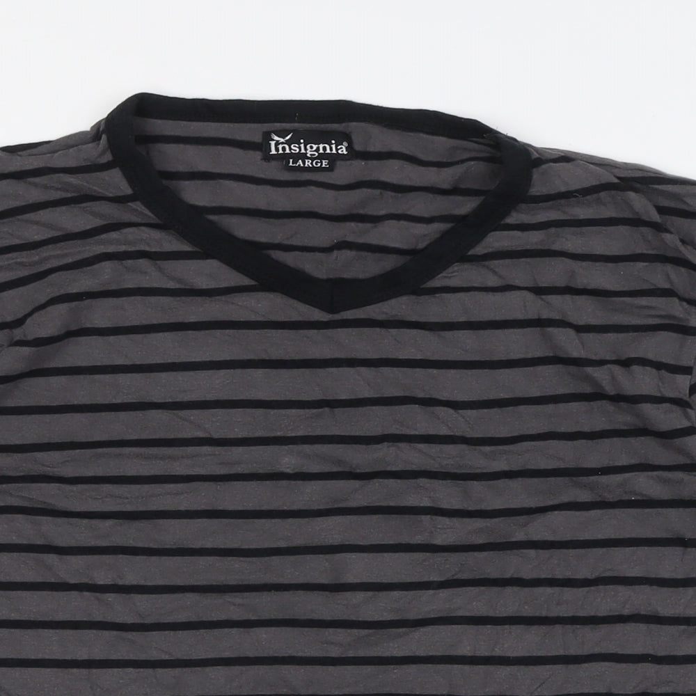 Insignia Mens Grey Striped Cotton T-Shirt Size L V-Neck