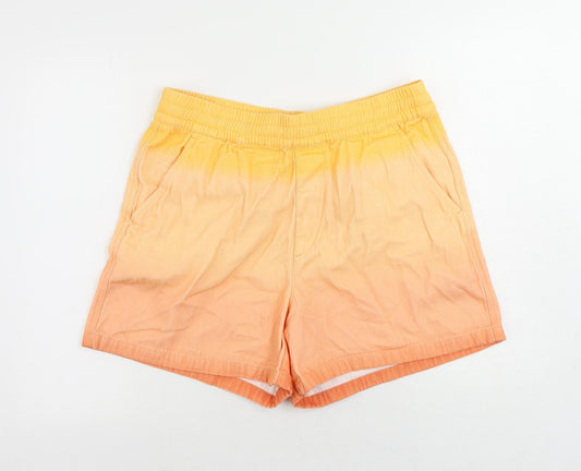 Zara Womens Orange Cotton Sweat Shorts Size L L5 in Regular Drawstring - Elastic Waist